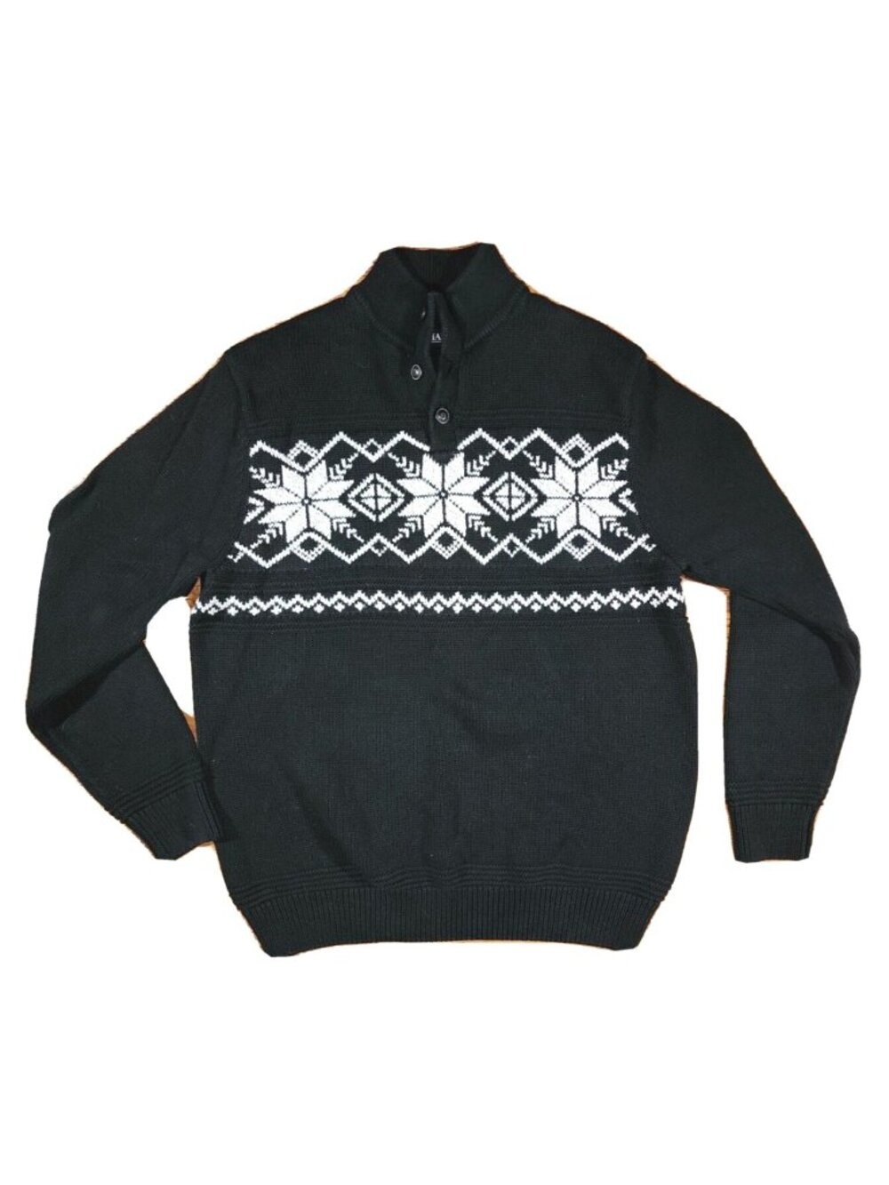 Chaps Ralph Lauren Button Neck Snowflake Christmas Fair Isle Thick Sweater Large